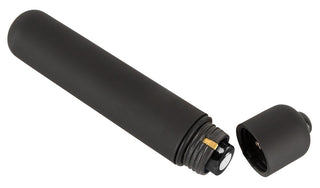 Med locket borttaget påminner en svart cylindrisk ficklampas batterifack om Prostata / G-punkt Vibrator - 13 cm i både form och funktion.