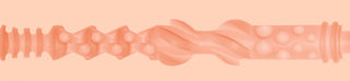 Fleshlight Elsa Jean Tasty har en abstrakt orange-tonad textur med geometriska och virvlande former i ett horisontellt mönster, tillverkad av premium SuperSkin-material.