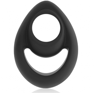 Vi presenterar Power Ring Double Penisring: en svart, droppformad ring gjord av kroppssäkert silikon, med en cirkulär öppning och en elegant böjd utskärning nedanför.