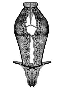 Body Svart Spicy Heart One-Size är en svart spetsgrimma-nalle med invecklade mönster och en öppen frontdesign, perfekt för att uppnå den där Body Svart-vibben.