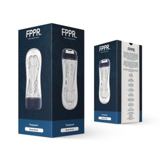 Två FPPR-produktboxar visar upp Transparant Masturbator Fppr mot en orörd vit bakgrund, vilket framhäver dess intensiva stimuleringsfunktioner.