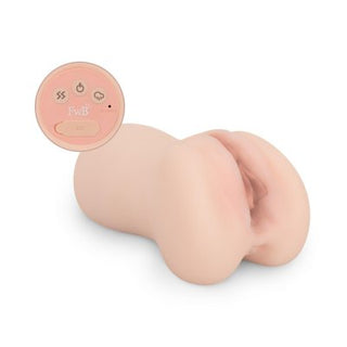 Emma Olsen - Vagina Med Vibrationer är en realistisk beige personlig massageapparat i silikon med Mångsidiga Vibrationslägen och en cirkulär kontrollpanel.