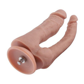 Dubbel Dildo - Hismith Sexmaskin Tillbehör är ett kötttonat, dubbelsidigt silikonfäste med en rund bas och texturerade cylindriska former, kompatibel med Vac-U-Lock-systemet för mångsidighet.