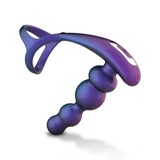 Hueman Vibrerande Analplugg & Ring är en lila ergonomisk vuxenleksak med ett böjt handtag, sfäriska pärlor och justerbara vibrationsinställningar för ökad njutning.