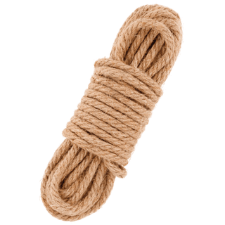 Darkness Japanese Jute Rope är snyggt lindad och tätt inlindad i mitten, och visar upp sin jordnära textur och ljusbruna färg - perfekt för dem som utforskar eleganta bondage-tekniker.