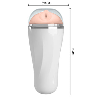 Vit Crazy Bull Trish Masturbator, med näsa och avtagbart lock, tillverkad av hudliknande material.