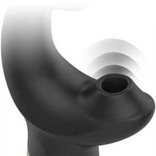 Svart Ibiza Wave Suction Vibrator med en cirkulär öppning, slät textur och böjd design.