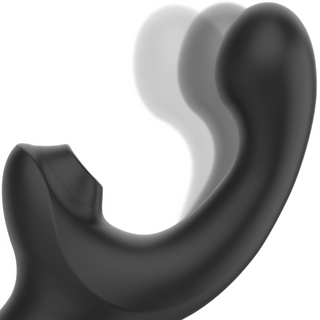 Prostatamassagerare i svart silikon med böjd spets och sugfunktion, kallad Ibiza Wave Suction Vibrator.