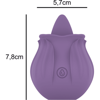Intense Violet Klitoris Tungvibrator: En lila, blomformad silikonvibrator som mäter 7,8 cm på höjden och 5,7 cm i bredd.