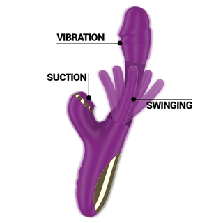 Intense Ateneo Rabbitvibrator är en lila personlig massageapparat gjord av kroppssäker silikon och inkluderar funktioner som vibration, sug och svängning.