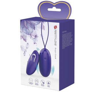 Den eleganta lila lådan innehåller Pretty Love Berger Vibratorägg med en blommig design och en trådlös fjärrkontroll för enkel användning.