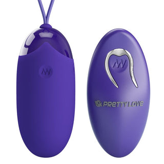 Pretty Love Berger Vibratorägg, i en elegant lila med ett elegant tryck, har en smidig oval design och kommer med en trådlös fjärrkontroll för enkel användning och ultimat bekvämlighet.