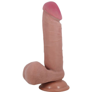 Verklighetstrogen dildo med glidande huddesign, naturlig köttfärg, realistiska konturer och stark sugbas; tillverkad av mjukt material.