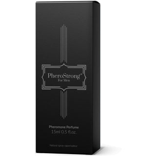 Pherostrong Feromonparfym på 15 ml, inrymt i en elegant svart låda, erbjuder fängslande doftnoter och feromoner för att förstärka lockelsen och göra ett uttalande.