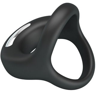 Pretty Love Elliott Vibratorring är en svart silikonring med en slät, modern design med en snygg metallisk accent på ena sidan.