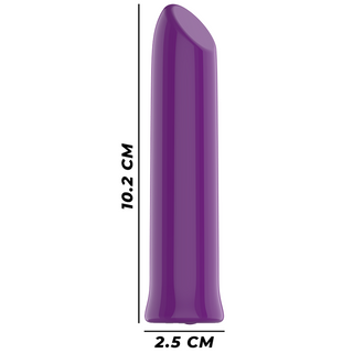 Lila Klitorisbullet Todrick är en lila cylindrisk klitorisstimulator med rundad spets, tillverkad av medicinsk silikon, som mäter 10,2 cm i höjd och 2,5 cm i bredd, på en vit bakgrund.