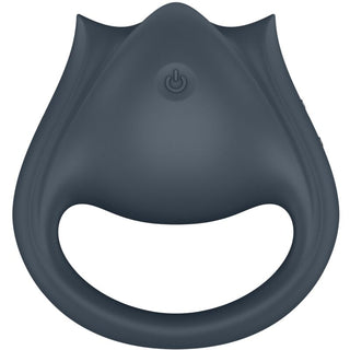 Satisfyer Perfect Pair 2 är en bärbar enhet i svart silikon med en strömbrytare och ett handtag med ögla, som visas framifrån - utformad som en mångsidig penisring och vibrator för ökad njutning.