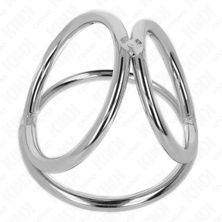 Penisring i trippelmetall med tre sammanlänkade silverringar i trippelringdesign, mot en vit bakgrund.