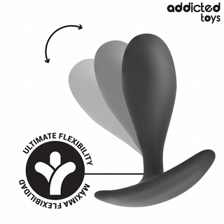 Addicted Toys Analpluggar Set 3 st - svart flexibel silikonpluggar, visas böjande i olika positioner med Ultimate Flexibility text och logo; perfekt för dig som vill utforska analleksaker.