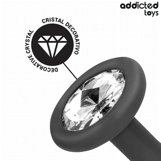 Svart silikonbuttplugg med dekorativ sten, från Addicted Toys Analpluggar 3-pack, etikett Decorative Crystal.