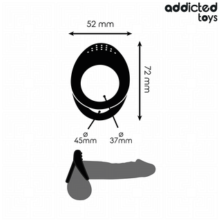 Dubbel kukring i svart silikon med dubbla hål, 72 mm x 52 mm, mot en vit bakgrund.