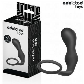 Svart analplugg med 3 cm penisring i silikon, enkel design.