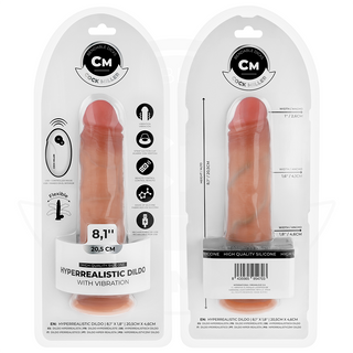 Två förpackningar Cock Miller Dildo Med Fjärrkontroll 20cm, hyperrealistisk med vibration, visas fram och bak i genomskinligt hölje.