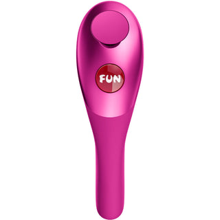 Rosa silikon Fun Factory Be-One fingervibrator med en cirkulär knapp märkt FUN på ovansidan.