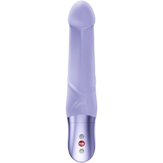 G-punktsvibrator i lavendel silikon med kontrollknappar, visas mot en vit bakgrund.