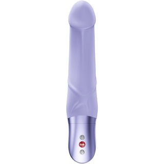 G-punktsvibrator i lavendel silikon med kontrollknappar, visas mot en vit bakgrund.