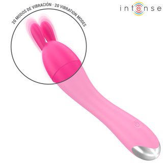 Rosa silikonvibrator med kaninörondesign.