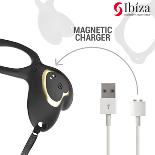 Ibiza Heart Panty Vibrator Fjärrstyrd i rosa silikon med magnetladdare och USB-kabel.