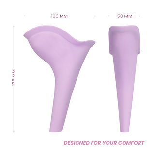 Ljuslila Intimichic Kibi engångsurinal, 136x106x50 mm, tillverkad av plast med en ergonomiskt utformad design.