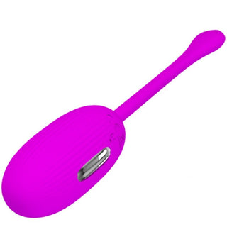 Ett livfullt rosa Pretty Love Shock Fun Vibratorägg har en smidig design med ett böjt handtag och metallisk accent, som erbjuder elektrochocklägen för en unik upplevelse.