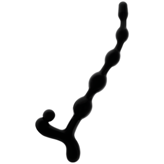 Addicted Toys Anal Balls 22 cm har svarta silikonpärlor och ett böjt handtag, tillverkat av kroppssäkert TPR-material. Idealisk för att utforska analspel, visas på en vit bakgrund.