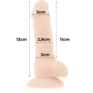 Flexibel 13 cm dildo, gjord av kroppssäkert silikon, har exakta mått.