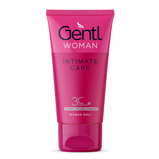 Rosa tub med Gentl Woman Intimate Care 50 ml kräm, märkt "Woman Only" i botten, idealisk för lugnande och helande hud efter rakning.