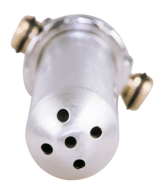 Närbild av en silvermetallcylinder som liknar en mikrofon eller ett munstycke är perfekt för Total Splash - Intim Dusch Till Rumpan för att säkerställa optimal renhet och komfort.