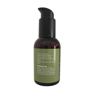 Pumpflaska i mörkt bärnstensfärgad plast med etikett med texten Dalya Pure Intim Oilcare 100 ml.