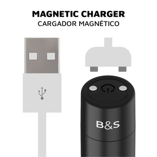 Black&Silver Kernex 2 är en magnetisk USB-laddare med en löstagbar kontakt och en svart cylindrisk bas, med en uppladdningsbar design för sömlös användning.