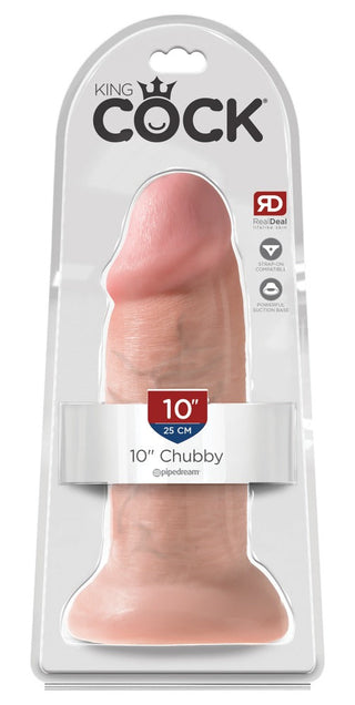 Förpackad i klar plast, 25 cm Stor Dildo - King Cock Chubby har en realistisk penisdesign och har en sugkopp för säker placering.