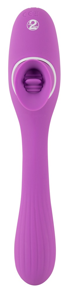 2 Funktion Vibrator Med Tunga - 22 cm är en personlig massageapparat med ett texturerat handtag och en cirkulär, räfflad öppning i ena änden, perfekt som en diskret klitorisstimulans.