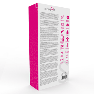 Moressa Odilon - Premium Wand 25 cm presenteras i en rosa och vit låda, vilket framhäver dess BPA-fria design, LED-kompatibilitet och flera vibrationsalternativ.