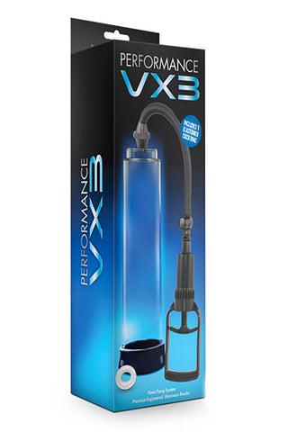 Penispump - Performance VX3 har en elegant boxförpackning med en ergonomisk design med ett snyggt svart handtag för optimal användarupplevelse.