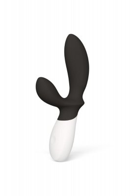 LELO Loki Wave 2 är en innovativ vuxenleksak med dubbla ändar med rörelseteknologi. Dess eleganta böjda design i svart och vitt ger ökad njutning på en orörd vit bakgrund.