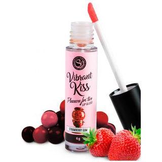 En genomskinlig tub med Secret Play Pirrande Lip Gloss med silverlock och en öppen doftfotsapplikator, produkten synlig inuti.