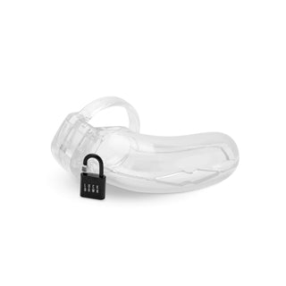 Upptäck en ny bondageupplevelse med Lockdown Chastity Cage Clear - Large, förstärkt med ett elegant svart lås för extra lockelse.