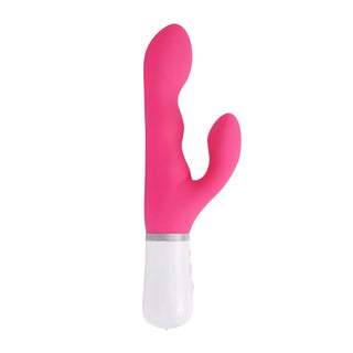 Lovense Nora är en rosa silikonvibrator med ett vitt handtag och två böjda armar för samtidig G-punkts- och klitorisstimulering. Den erbjuder appkontrollerad fjärrmanövrering för ökad bekvämlighet och personliga upplevelser.