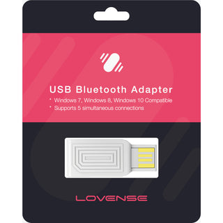 Lovense USB Bluetooth-adaptern har en stilig svart och rosa design, som betonar dess enhetskompatibilitet och sömlösa anslutningar för att förbättra din upplevelse med Lovense-produkter.