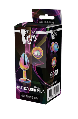 Box of Dream Toys Gleaming Love, med Multifärgad Buttplug Kristall - Liten och märkt som ftalatfri.